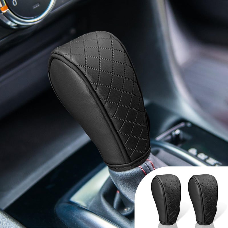 BDZMC 2PCS Leather Car Gear Shift Cover, Anti-Slip Dust Waterproof Gear Shifter Stick Protector, Soft Breathable Universal Automotive Shift Knob Decoration Accessories, Fit Car, SUV, Truck (Black/2PCS) - Image 1